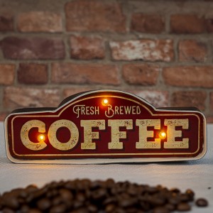 Telforceone RETRO Metal Sign LED Fresh Brewed Coffee Forever Light