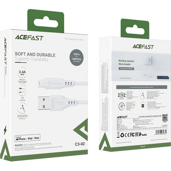 Acefast MFI USB cable - Lightning 1.2m, 2.4A white (C3-02 white)