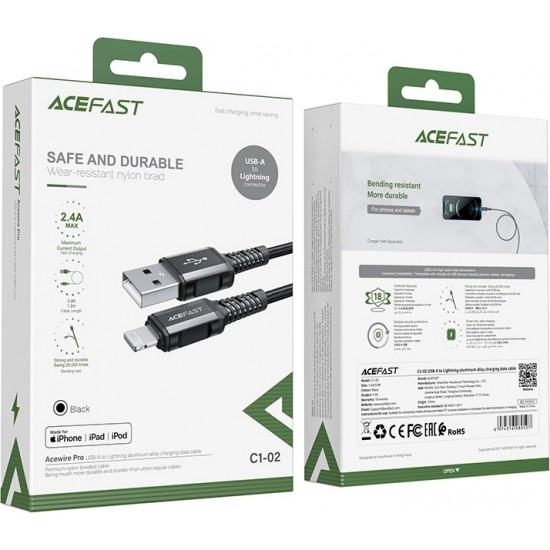 Acefast cable MFI USB - Lightning 1.2m, 2.4A black (C1-02 black)