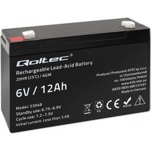 Qoltec AGM battery | 6V | 12Ah | Maintenance-free | Efficient| LongLife | for UPS, scale, cash register