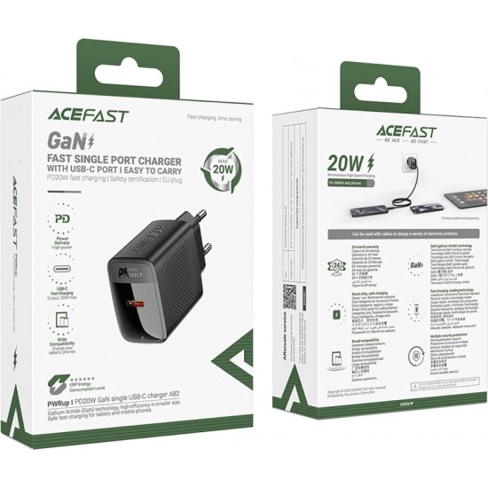 Acefast A82 Charger Network GaN USB-C PD 20W - Black