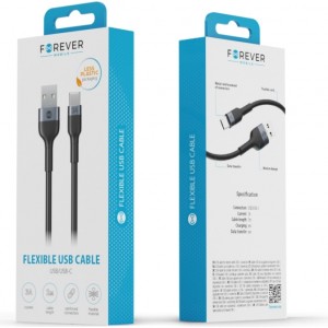 Telforceone S.a. Forever Flexible cable USB - USB-C 1,0 m 3A black