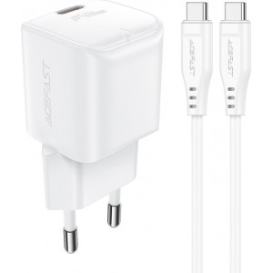 Acefast A77 Mini PD 30W GaN wall charger + USB-C cable - white