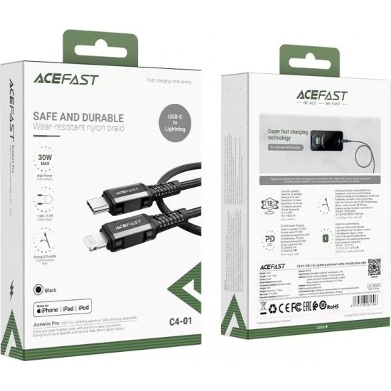 Acefast kabel MFI USB Typ C - Lightning 1,8m, 30W, 3A czarny (C4-01 C Black)