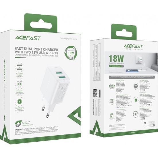 Acefast charger 2x USB 18W QC 3.0, AFC, FCP white (A33 white)