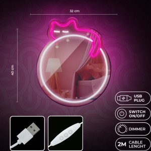 Neon MIRROR LED SLEEPING CAT white pink FMNE03 Forever Light