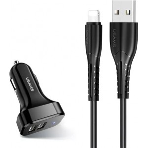 Usams Car charger 2x USB C13 2.1A lightning black/black NTU35LC13TZ