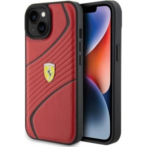 Ferrari Twist Metal Logo case for iPhone 15 - red