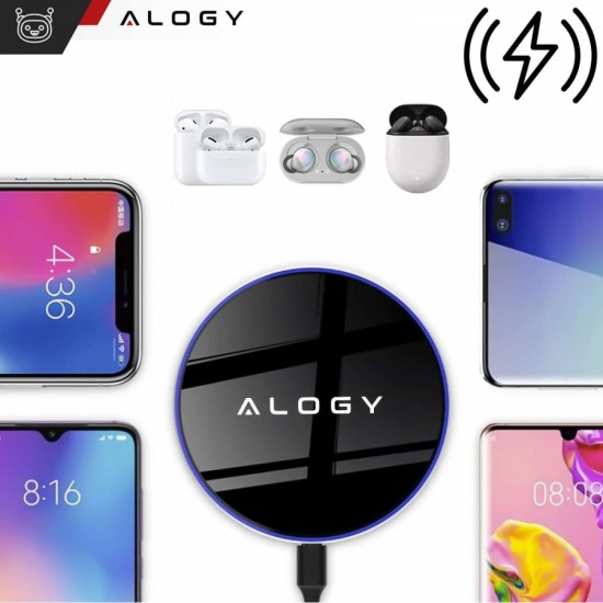 Alogy QI wireless inductive charger 15W fast LED Alogy round for iPhone USB-C cable Black