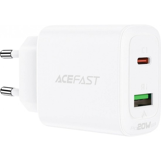 Acefast wall charger USB Type C / USB 20W, PPS, PD, QC 3.0, AFC, FCP white (A25 white)