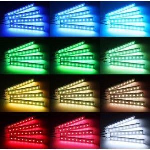 Automašīnas salona dekoratīvais RGB apgaismojums, 4x9 LED RGB, pults, ZD65A