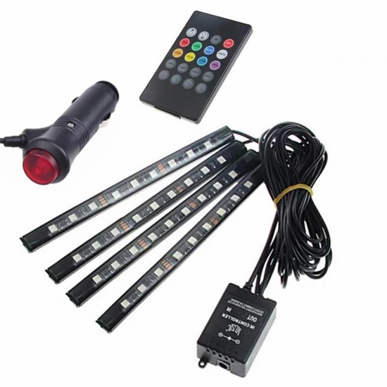 Automašīnas salona dekoratīvais RGB apgaismojums, 4x9 LED RGB, pults, ZD65A