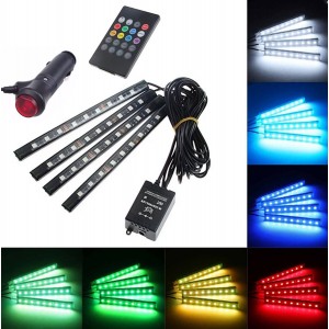 Automašīnas salona dekoratīvais RGB apgaismojums, 4x9 LED RGB, pults, ZD65A