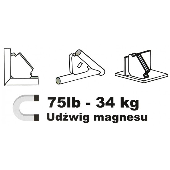 Metināšanas magnēta leņķis 75LB 34kg, sešstrūris, leņķis 45, 90, 135, M79417