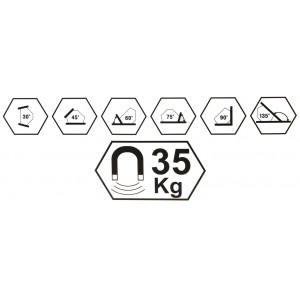 Metināšanas magnēta leņķis 75LB 34kg, sešstrūris, leņķis 30, 45, 60, 75, 90, 135, M79414