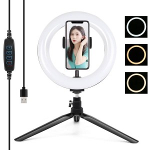 Riņķa lampa ar telefona turētāju, LED, 20 cm, Puluz LED Ring Vlogging PKT3073B