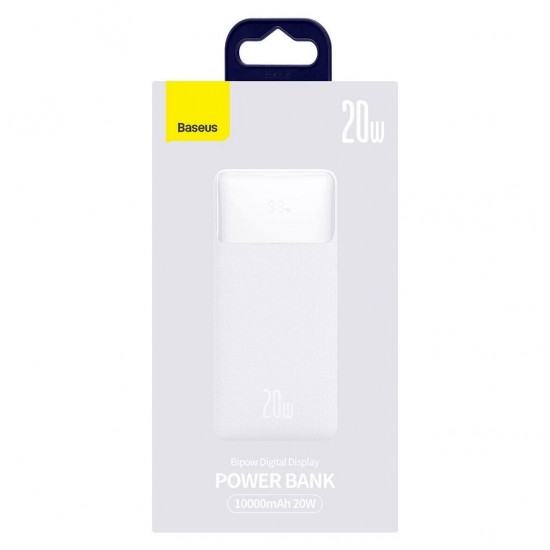 Akumulators, Power Bank 10000mAh, 2xUSB, USB-C, 20W, Baseus PPDML-L02, balts