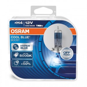 Osram Halogēna spuldzes H4, 12V, 100/90W P43t Cool Blue Boost 5000K, 2gab., Osram O-62193CBB-DUO