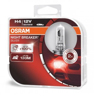 Osram Halogēna spuldze H4, 12V, NIGHT BREAKER SILVER +100%, 2gab., Osram O-64193NBS-HCB