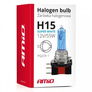 Halogēna spuldze H15, 12V, 55W, Amio Super White, 01492