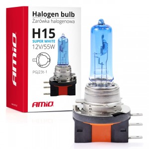 Halogēna spuldze H15, 12V, 55W, Amio Super White, 01492