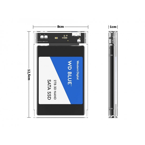 SSD / HDD diska korpuss 2,5'', USB-C 3.0, caurspīdīgs, 06222