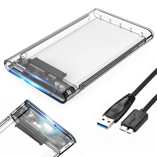 SSD / HDD diska korpuss 2,5'', USB-C 3.0, caurspīdīgs, 06222