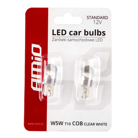 Auto LED spuldze T10, 2gab., 12V, 5600K, 1.5W, W5W COB HPC, Amio LED STANDARD 02645, balta