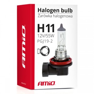 Halogēna spuldze H11, 12V, 55W, UV filtrs (E4), Amio 01159