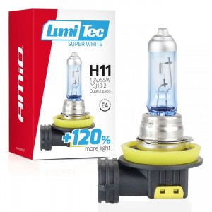 Галогенная лампа H11, 12В, 55Вт, LumiTec Super White +120%, Amio 02139