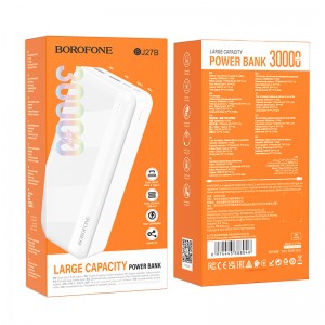 Akumulators Power Bank 30000mAh, 2xUSB, 5V, 2.1A, Borofone BJ27B, balts
