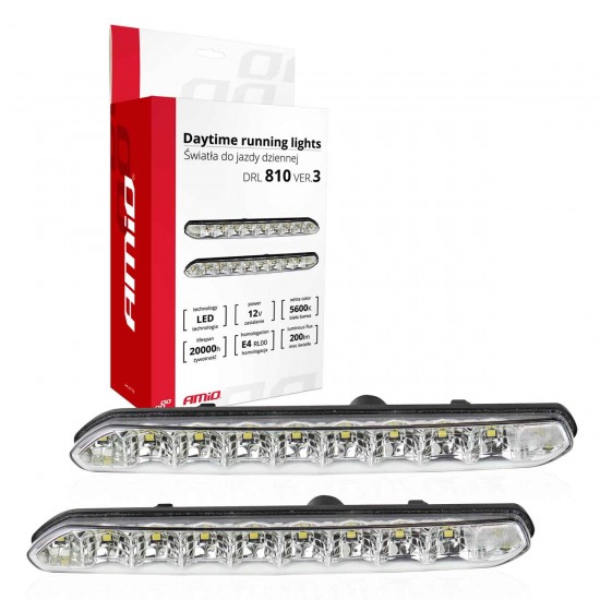 Dienas gaitas lukturi DRL 810 ver.3, LED 10 x SMD, 12V, 2,2W, Amio 01529