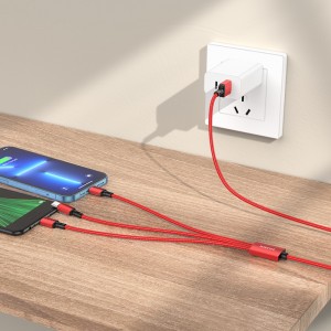 Зарядный кабель 3 в 1, USB to Type C, Lightning, microUSB, 2А, 1 м, Borofone BX72, красный