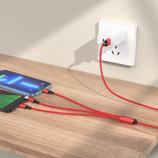 Uzlādes kabelis 3 in 1, USB uz Type C, Lightning, microUSB, 2A,1 m, Borofone BX72, sarkans