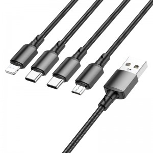 Зарядный кабель 4 в 1, USB на 2 x Type C, Lightning, microUSB, 2А, 1 м, Borofone BX72, черный
