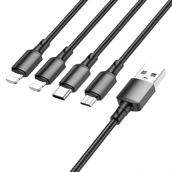 Зарядный кабель 4 в 1, USB на Type C, 2 x Lightning, microUSB, 2А, 1 м, Borofone BX72, черный