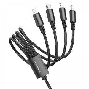 Uzlādes kabelis 4 in 1, USB uz Type C, 2 x Lightning, microUSB, 2A,1 m, Borofone BX72, melns