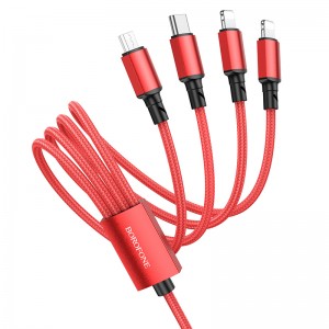 Зарядный кабель 4 в 1, USB на Type C, 2 x Lightning, microUSB, 2А, 1 м, Borofone BX72, красный
