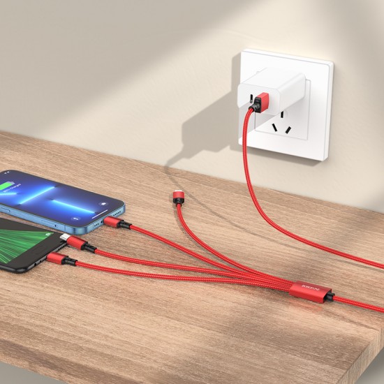 Зарядный кабель 4 в 1, USB на Type C, 2 x Lightning, microUSB, 2А, 1 м, Borofone BX72, красный