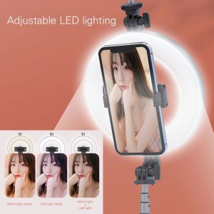 Telefona statīvs selfie stick, tripods ar pulti un riņķa lampu, P40D-3 melns, UCH000639
