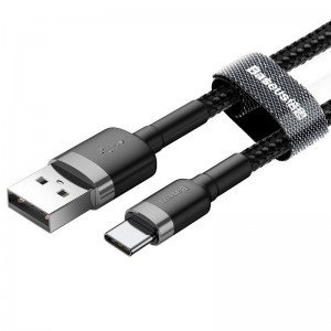 Lādēšanas, datu kabelis USB-C, 2A, 2m, Baseus Cafule CATKLF-CG1, melns, pelēks