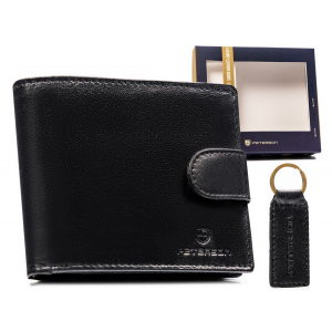 Подарочный набор Мужской кошелек + брелок, кожа, RFID, PETERSON PTN SET-M-N994L-GVT Black
