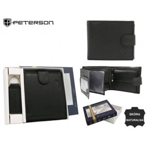 Подарочный набор, Мужской кошелек + брелок, кожа, RFID, PETERSON PTN SET-M-N992L-D ​​Черный
