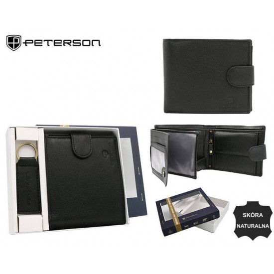 Dāvanu komplekts, Vīriešu naudas maks + atslēgu piekariņš, RFID, PETERSON PTN SET-M-N992L-D Black