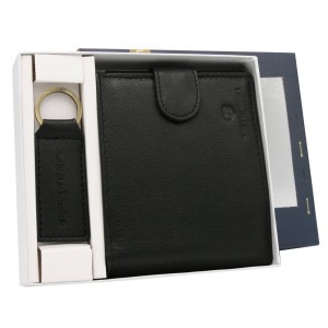 Подарочный набор, Мужской кошелек + брелок, кожа, RFID, PETERSON PTN SET-M-N992L-D ​​Черный