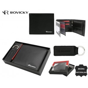 Подарочный набор Мужской кошелек + брелок, кожа, RFID, PETERSON PTN SET-M-N003-GVT Black