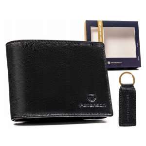 Подарочный набор Мужской кошелек + брелок, кожа, RFID, PETERSON PTN SET-M-N003-GVT Black