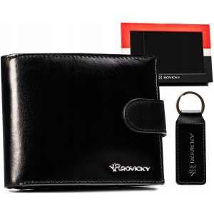 Подарочный набор, Мужской кошелек + брелок, кожа, RFID, ROVICKY R-SET-M-N992L-KCS Черный