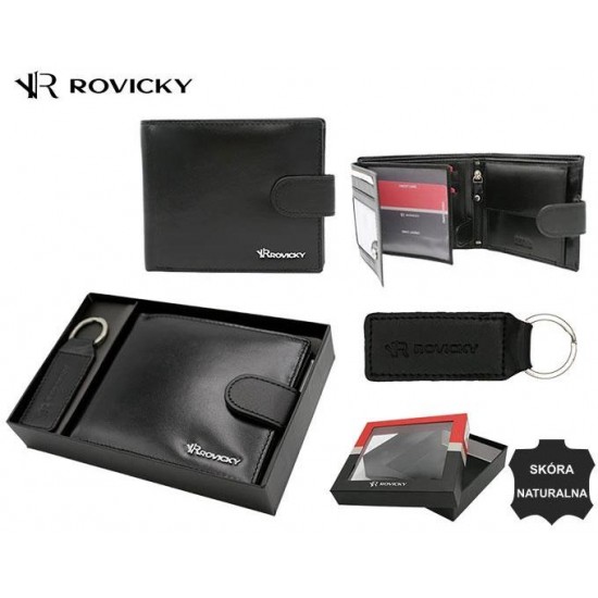 Dāvanu komplekts, Vīriešu naudas maks + atslēgu piekariņš, āda, RFID, ROVICKY R-SET-M-N992L-KCS Black