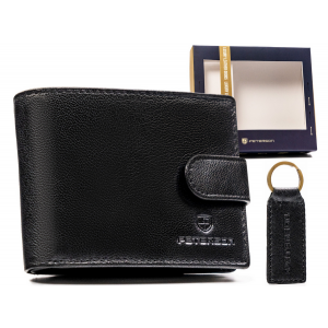 Подарочный набор Мужской кошелек + брелок, кожа, RFID, PETERSON PTN SET-M-N003L-GVT Черный